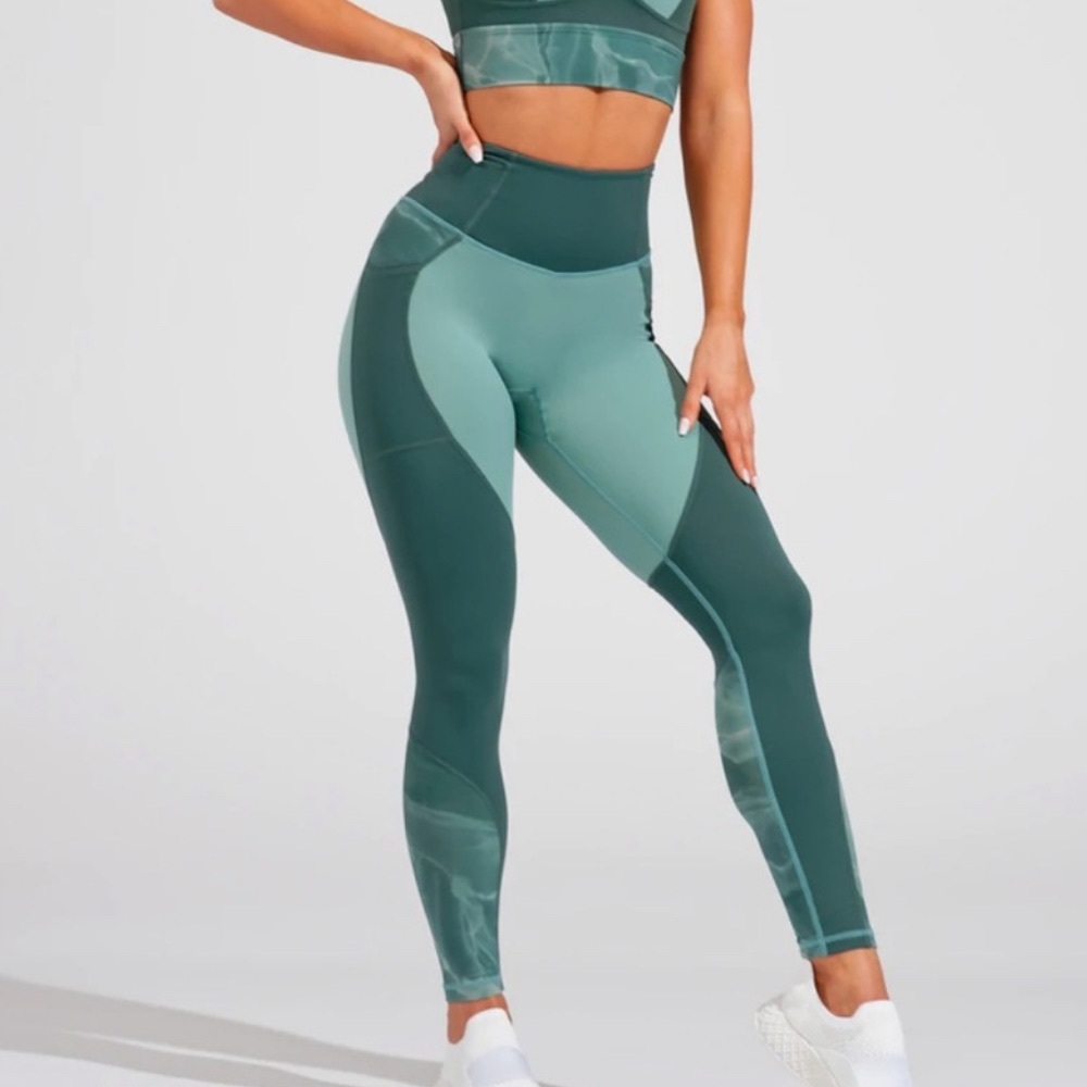 Buff Bunny Journey Leggings in Avo Green with Tie Dye Compression High Waisted